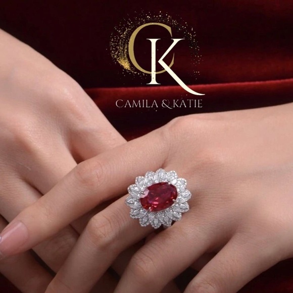 Ruby Lab Created Hybrid Diamond Ring - Ruby Cocktail Ring - Picture 4 of 4